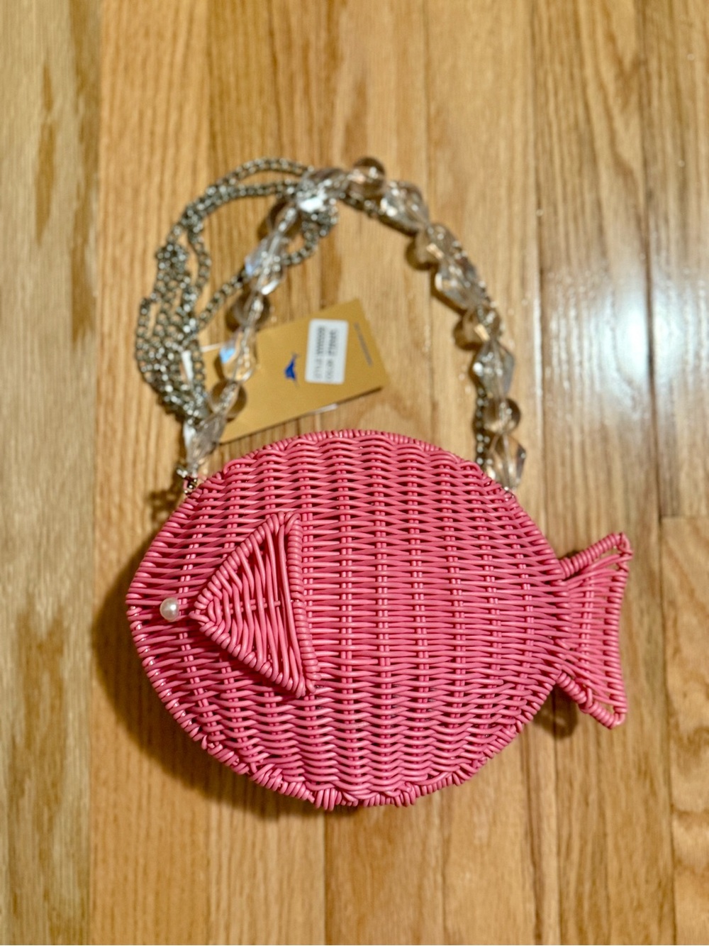 Tommy Bahama Pink Woven Fish Crossbody Bag with Chain Strap